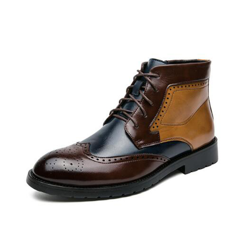 Nieuwe mode kleurrijke high-top brogue schoenen mannen puntig leer formele schoenen mannen veter laarzen voor mannen