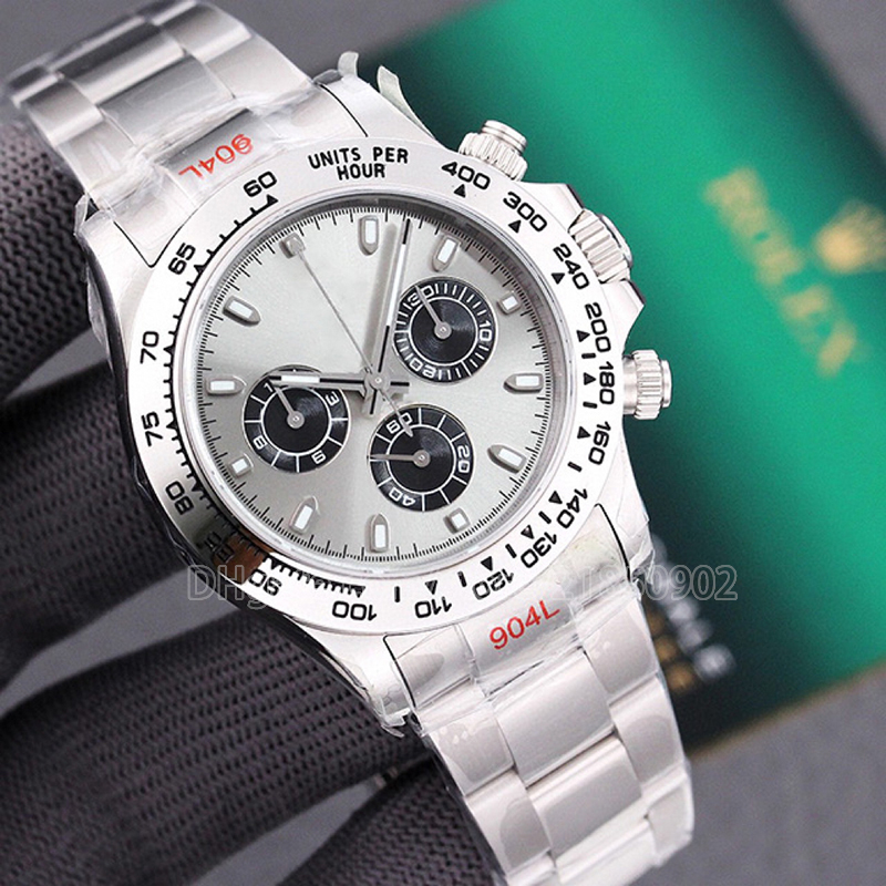 Automatic Chronograph Watches 40mm Rubber Straps White and Black Bezel Vintage Sports Mens Brand Watch 904L Auto-Movement Wristwat2184