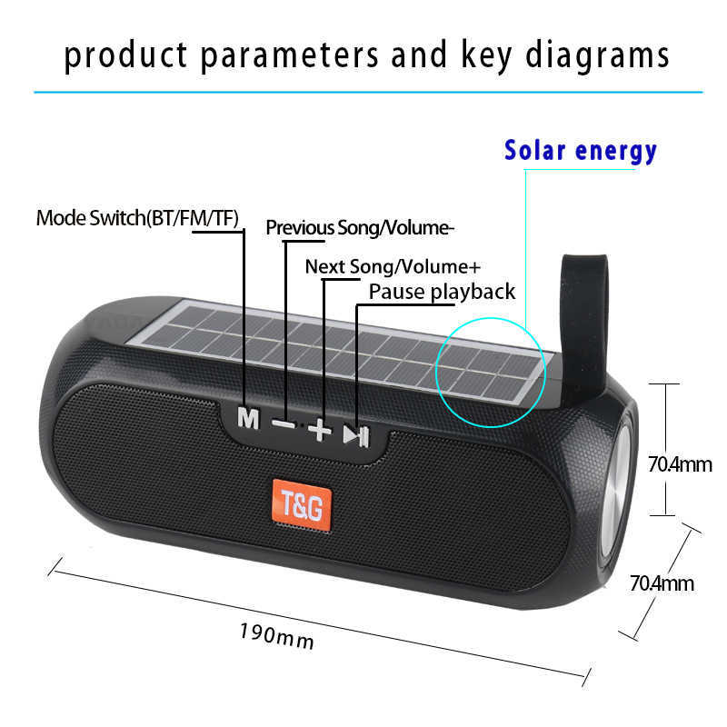 Haut-parleurs portables Haut-parleur puissant avec plaque solaire, boîte à musique stéréo compatible Bluetooth, batterie externe Boombox, étanche, USB, AUX, radio FM