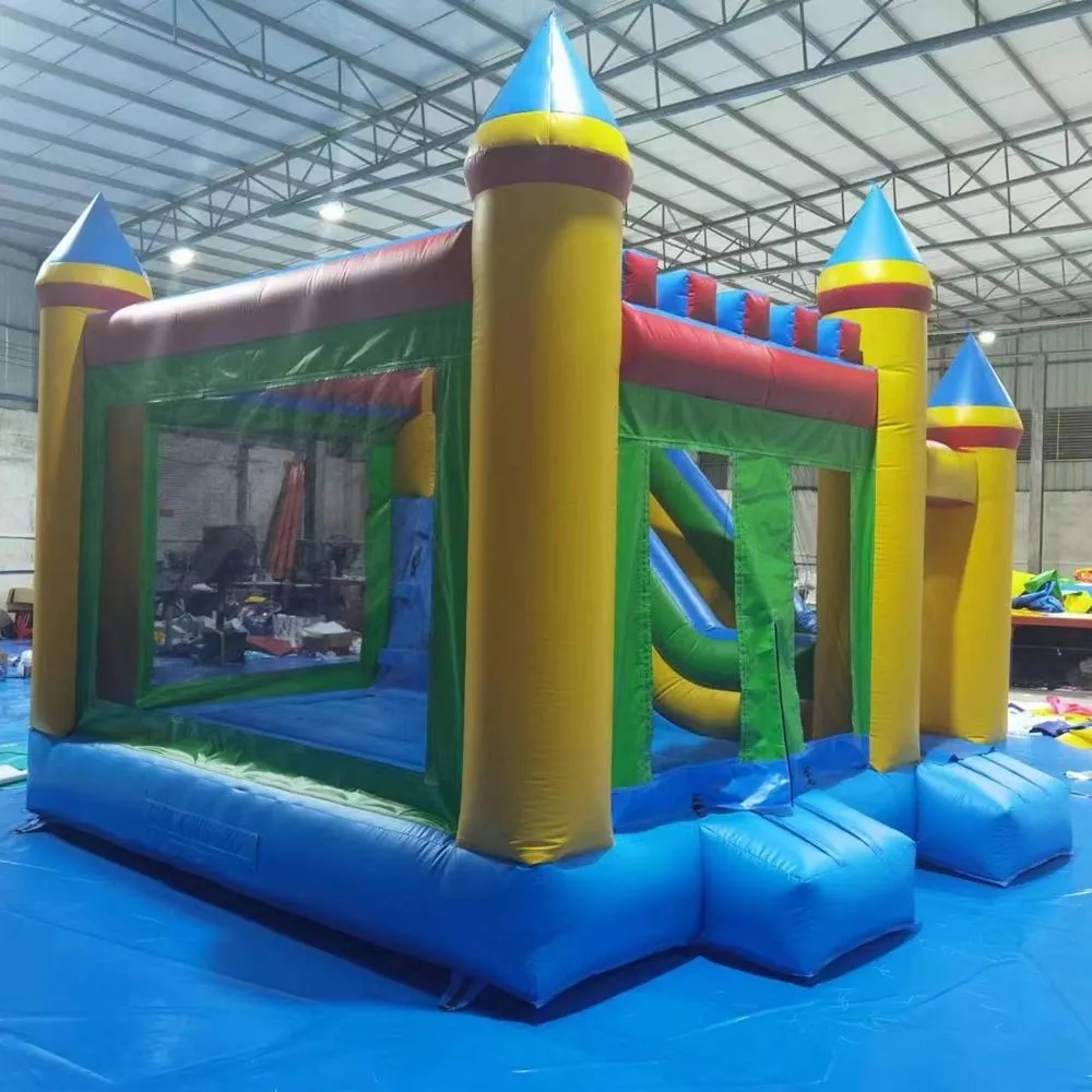 Aangepaste PVC -trampolines opblaasbare droge dia jump bed mutil kleur prinses kinderen veerkrachtig kasteel met glijbaan omvatten blazer gratis schip naar je deur