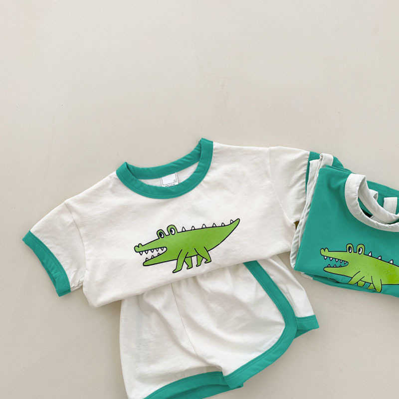 Roupas conjuntos de roupas de verão Ano de dinossauro de carrinho de bebê Dinosauro Terno de manga curta Caminhada de algodão infantil Casual Sportswear