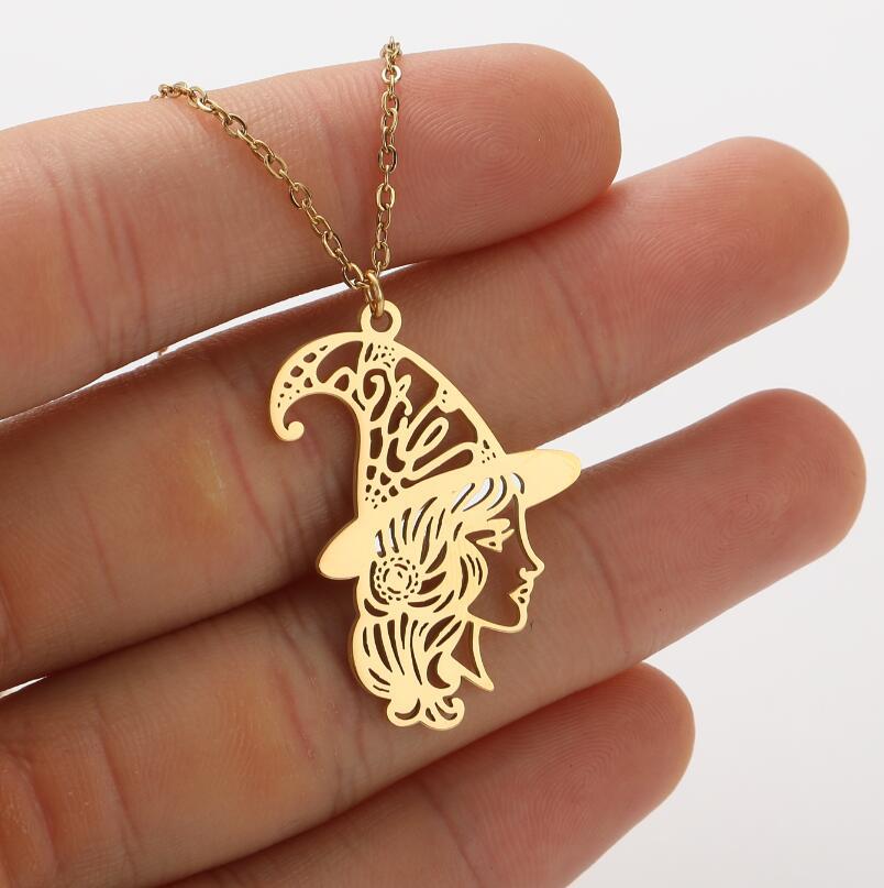 10 pièces sorcière lettre le dieu signe symbole collier en acier inoxydable coréen minimaliste mignon Hécate lune forme pendentif collier ras du cou pour les femmes
