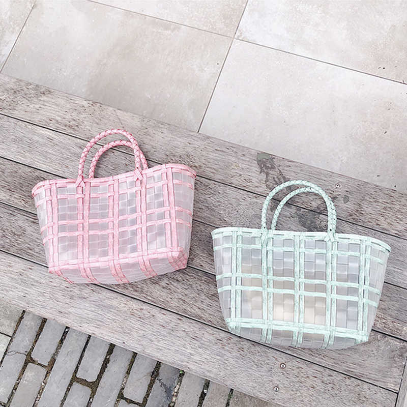 Einkaufstaschen Sommer Handtasche für Frauen Mode Transparent Gelee Weibliche Große Kapazität Gewebt Strand Handgemachte Korb Tote Bolsa 220318