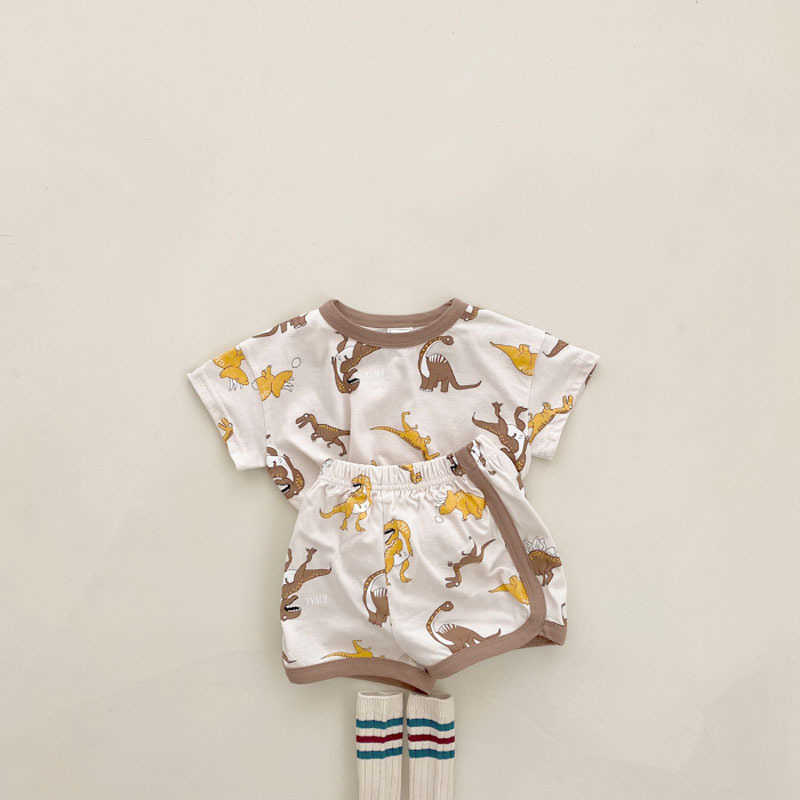 Ensembles de vêtements vêtements d'été bébé dessin animé dinosaure costume à manches courtes haut en coton pour enfants t-shirt short vêtements de sport décontractés