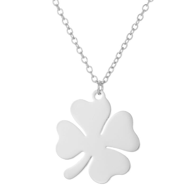 Flower Four 4 Leaf Clover Pendant Necklace Stainless Steel Fashion Lucky Hollow Outline Pendant Chain Choker Collier Women Jewelry