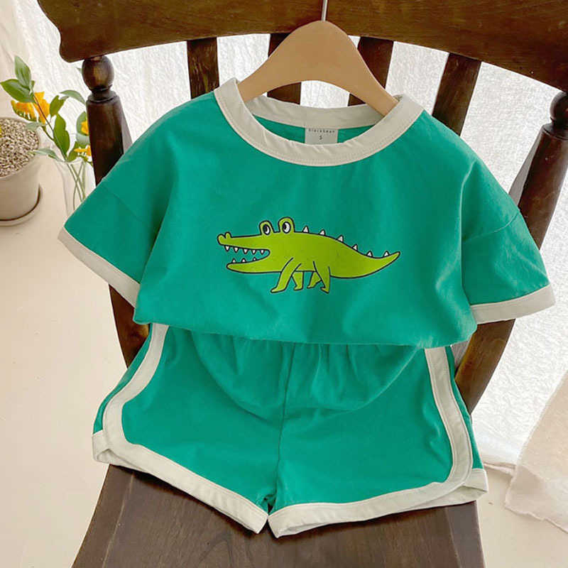 Комплекты одежды Summer Wear Yearold Cartoon Dinosaur костюм с коротким рукавом детский хлопок шорты для футболки повседневная спортивная одежда