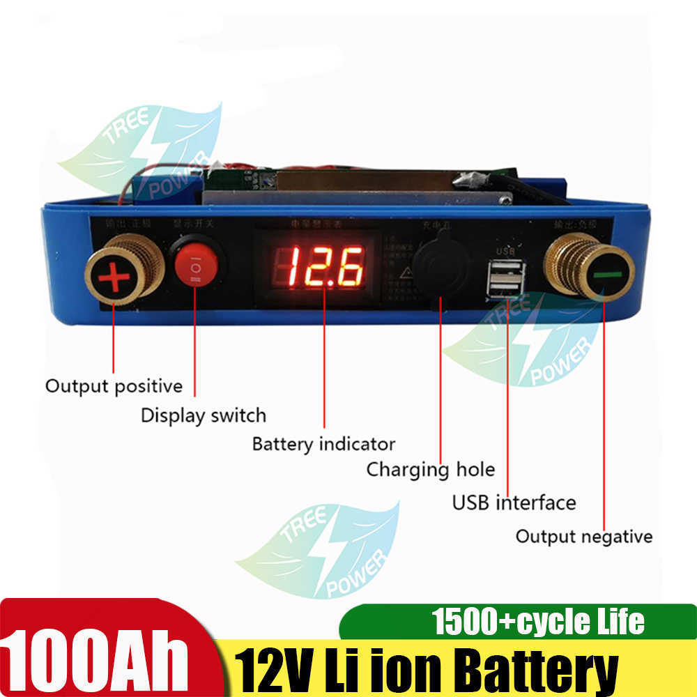 Litiumbatteri 12.6V 100AH ​​Vattentät 12V litiumjonbatteri 100AH ​​-batterier med 10A -laddare för inverterselektrisk moto