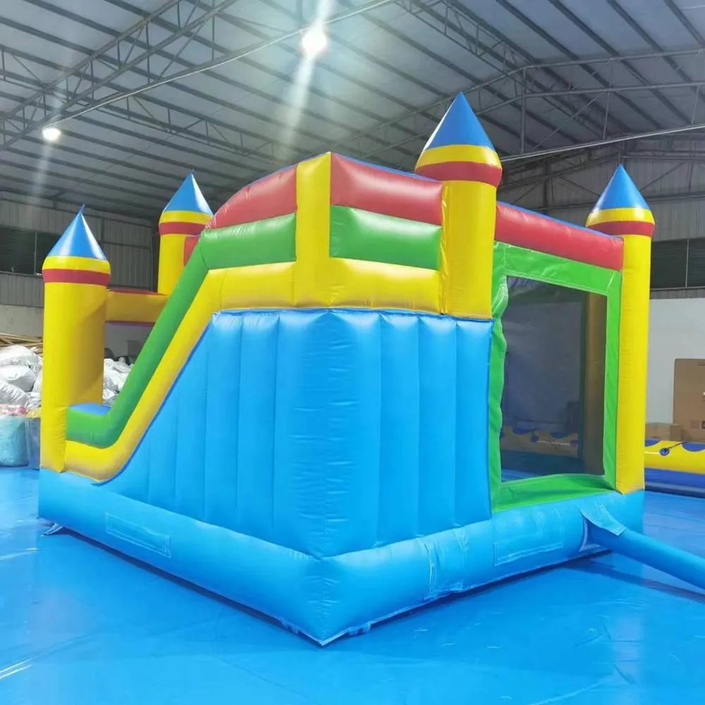 Aangepaste PVC -trampolines opblaasbare droge dia jump bed mutil kleur prinses kinderen veerkrachtig kasteel met glijbaan omvatten blazer gratis schip naar je deur