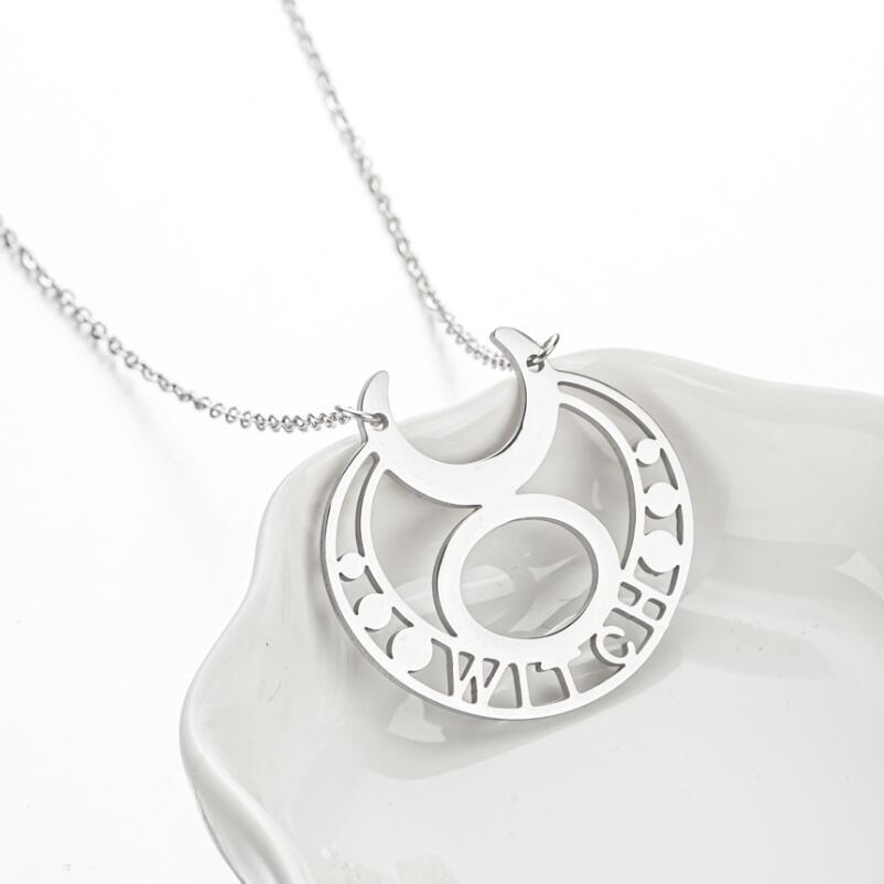 WITCH Letter The God Sign Symbol Necklace Stainless Steel Korean Minimalist Cute Hecate Moon Shape Pendant Choker Collier for Women