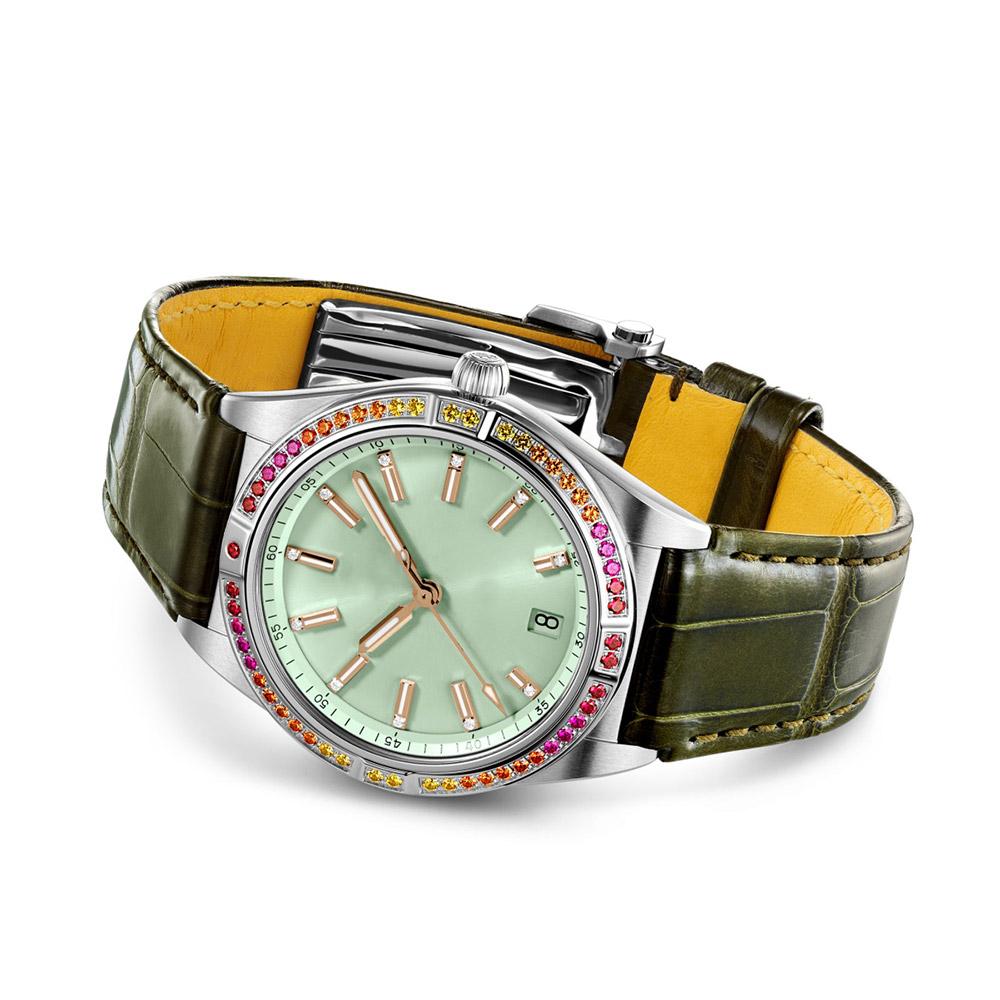 Women's Watch Automatic Mechanical Watch 2824 Movement 36mm Sapphire Business Watch Set med f￤rgade ￤delstenar Vattent￤t 50m