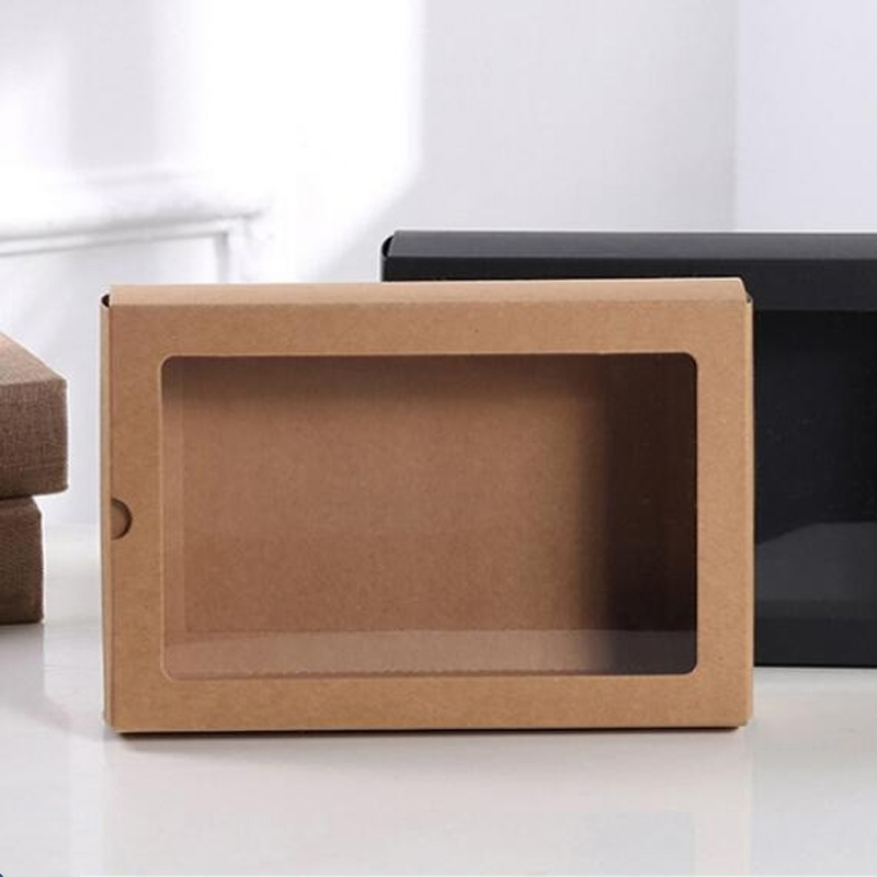 Black Kraft Paper Drawer Box With PVC Window Phone Case Packaging Gift Packing Paper Window Box LX5427