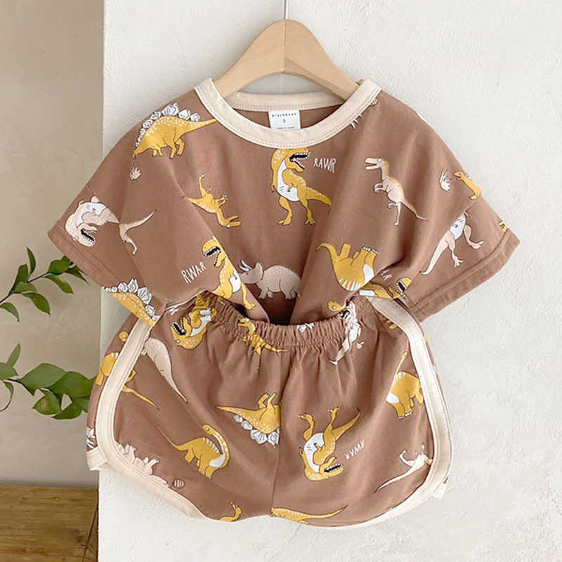 Ensembles de vêtements vêtements d'été bébé dessin animé dinosaure costume à manches courtes haut en coton pour enfants t-shirt short vêtements de sport décontractés