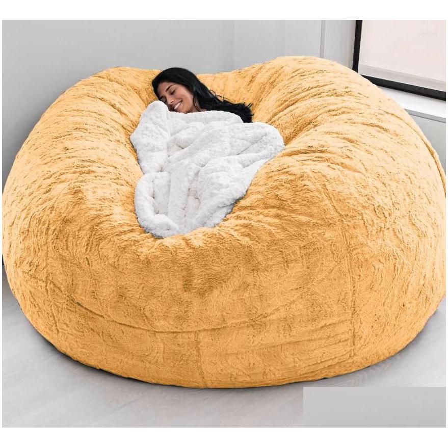 Chair Ers Super Large 7Ft Nt Fur Bean Bag Er Living Room Furniture Big Round Soft Fluffy Faux Beag Lazy Sofa Dh7Gj254u