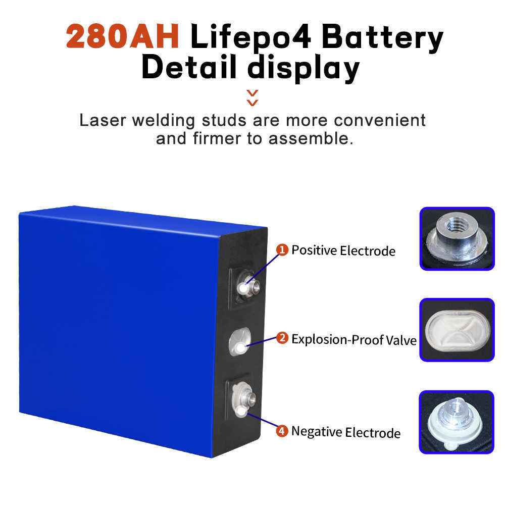 Batterie Lifepo4 12V, 280ah 270ah, Rechargeable, Lithium fer Phosphate, cellule solaire 12V 24V 48V, pour voiturette de Golf EV