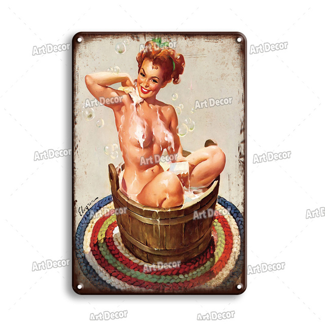 Shabby Chic Salle De Douche Affiche En Métal Enseigne En Métal Vintage Sexy Pin Up Girl Plaque En Métal Salle De Bains Décoration Accessoires Sexy Girl Poster Femme Décoration Taille 30X20 W01