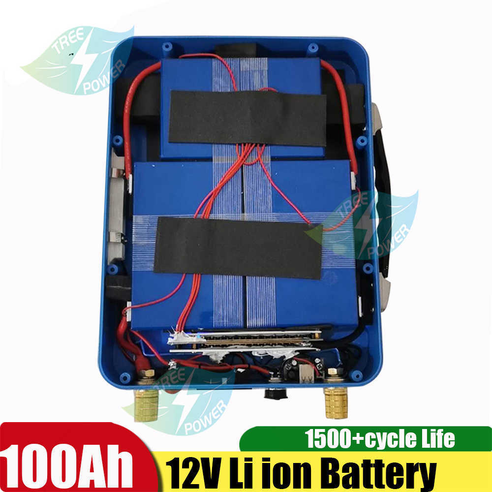 Litiumbatteri 12.6V 100AH ​​Vattentät 12V litiumjonbatteri 100AH ​​-batterier med 10A -laddare för inverterselektrisk moto