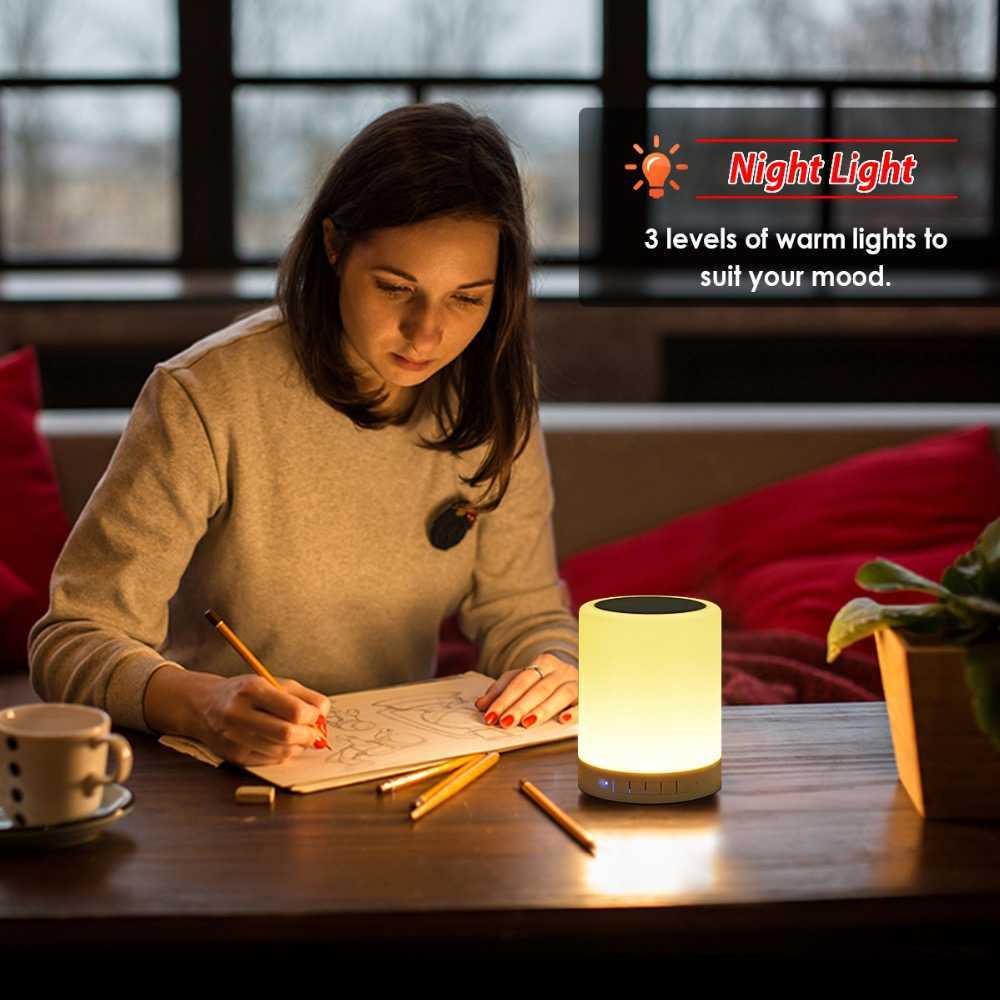 Nachtlicht mit tragbaren Lautsprechern und kabelloser Bluetooth-Karte, Touch-Steuerung, farbige LED-Nachttischlampe