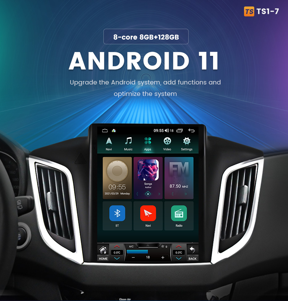 Bil dvd Radio Multimedia Player Android 11 för Hyundai Azera 2011 2012 Tesla Style Carplay GPS Navigation Huvudenhet Stereo 2din BT