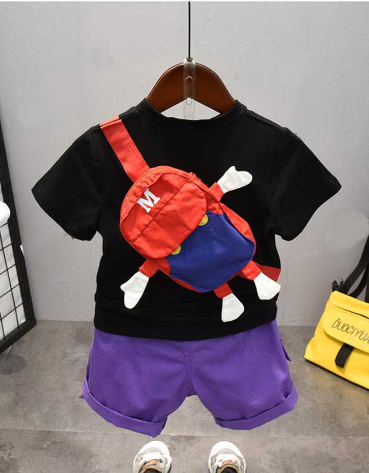 Set di abbigliamento ragazzi Set bebè estivo Zaino moda Magliette Tinta unita Pezzi corti Tuta Abbigliamento bambini Bebe Boy