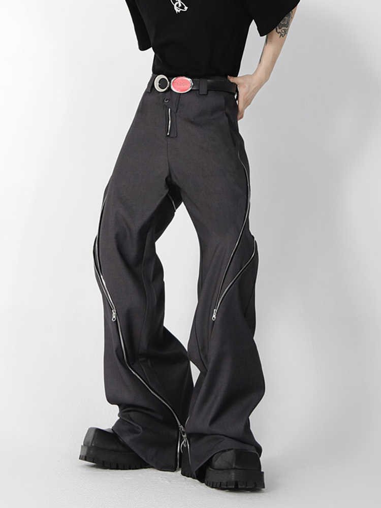 Pantalones de hombre IEFB Diseño de nicho Cremallera Hendidura Pantalones de hombre Tubo recto Casual 2023 Pierna ancha Ropa oscura Color sólido Moda masculina 9A5414 Y2302