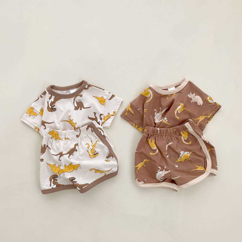 Ensembles de vêtements vêtements d'été bébé dessin animé dinosaure costume à manches courtes haut en coton pour enfants t-shirt short vêtements de sport décontractés