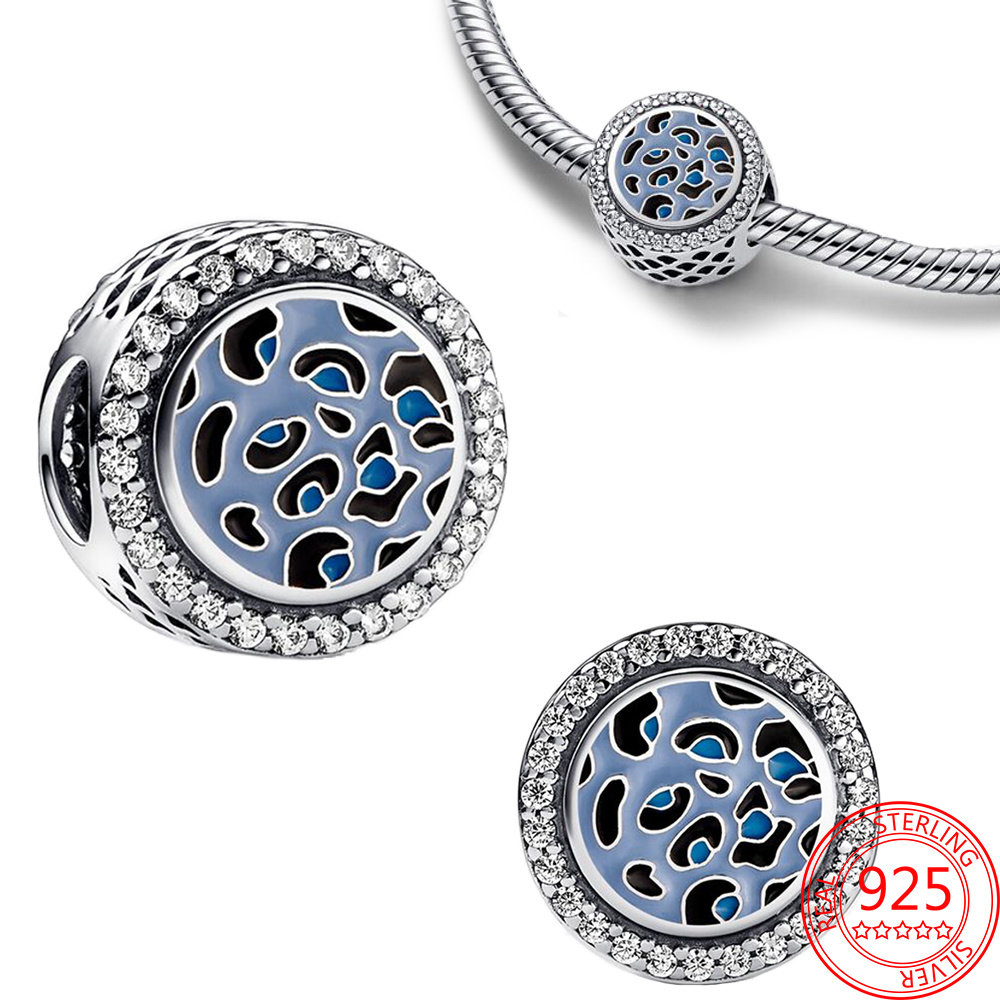 Véritable argent Sterling 925 perles colorées pavées de Zirconium rond Animal léopard zèbre breloque ange adapté au Bracelet Original Pandora bijoux délicats