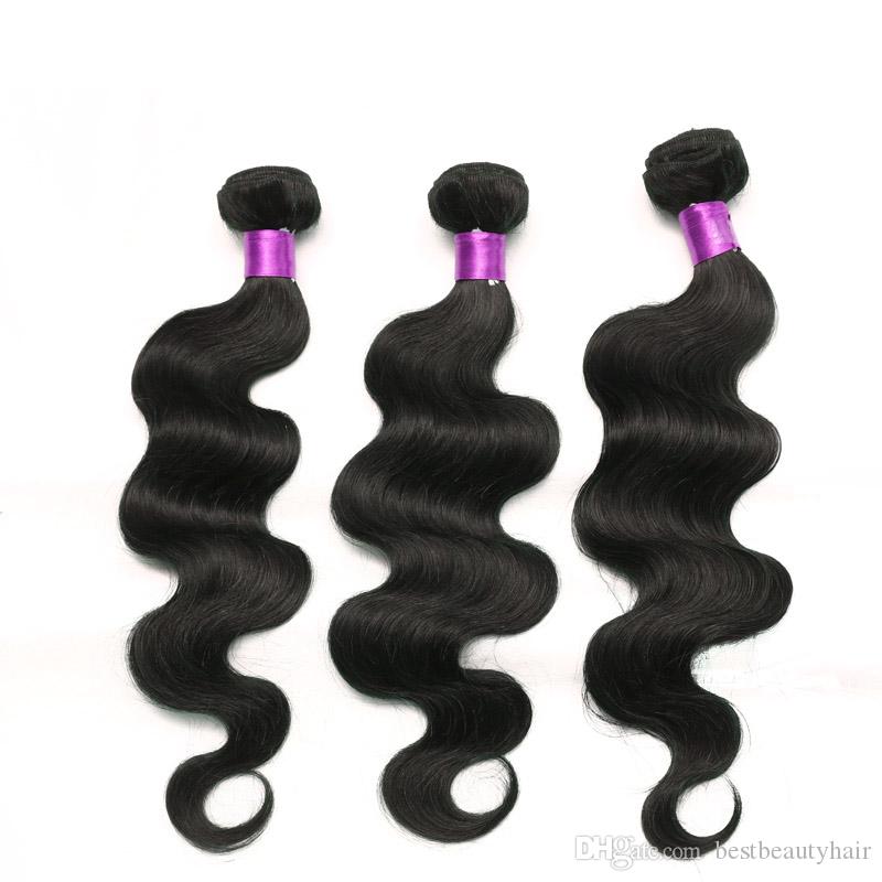 Unprocessed Brazilian Peruvian Malaysian Indian Cambodian Virigin Hair Weaves 4 Bundles Natural Black Weaves Body Wave Hair Extensions