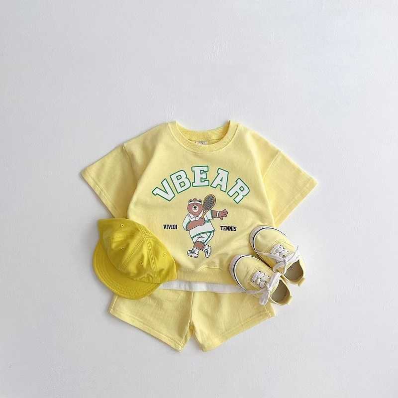 Completi di abbigliamento Tuta da uomo con maniche a orso bambini di un anno bambini T-shirt in puro cotone da uomo e da donna, abbigliamento sportivo casual corto