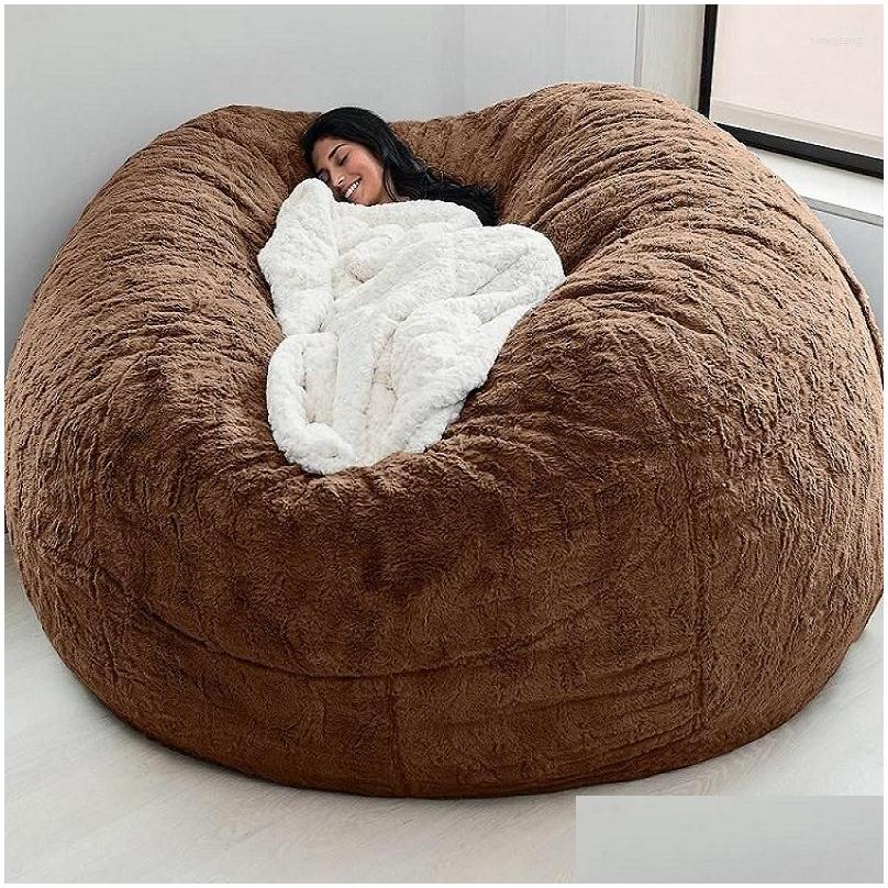 Chair Ers Super Large 7Ft Nt Fur Bean Bag Er Living Room Furniture Big Round Soft Fluffy Faux Beag Lazy Sofa Dh7Gj254u