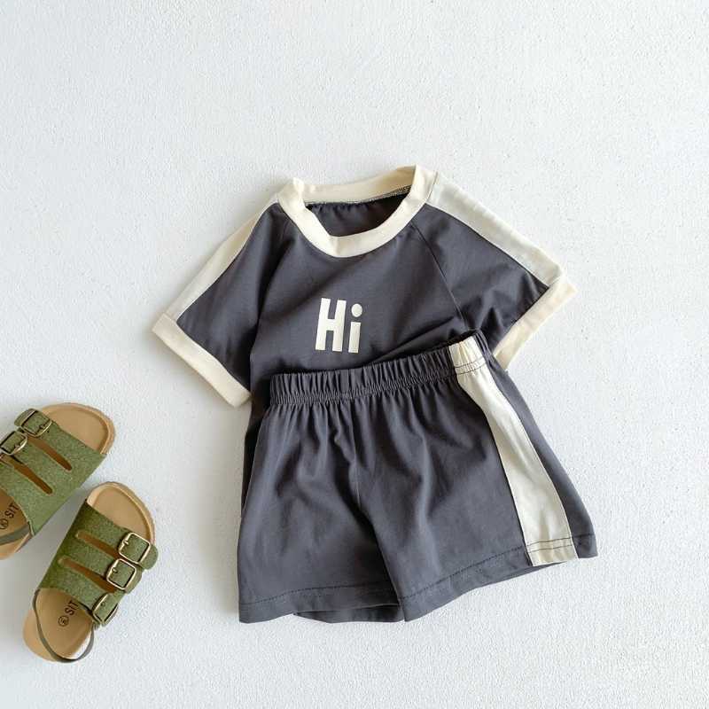 Ensembles de vêtements enfants HI lettre impression costume été nouveau Style bébé décontracté manches raglan haut sport deux pièces