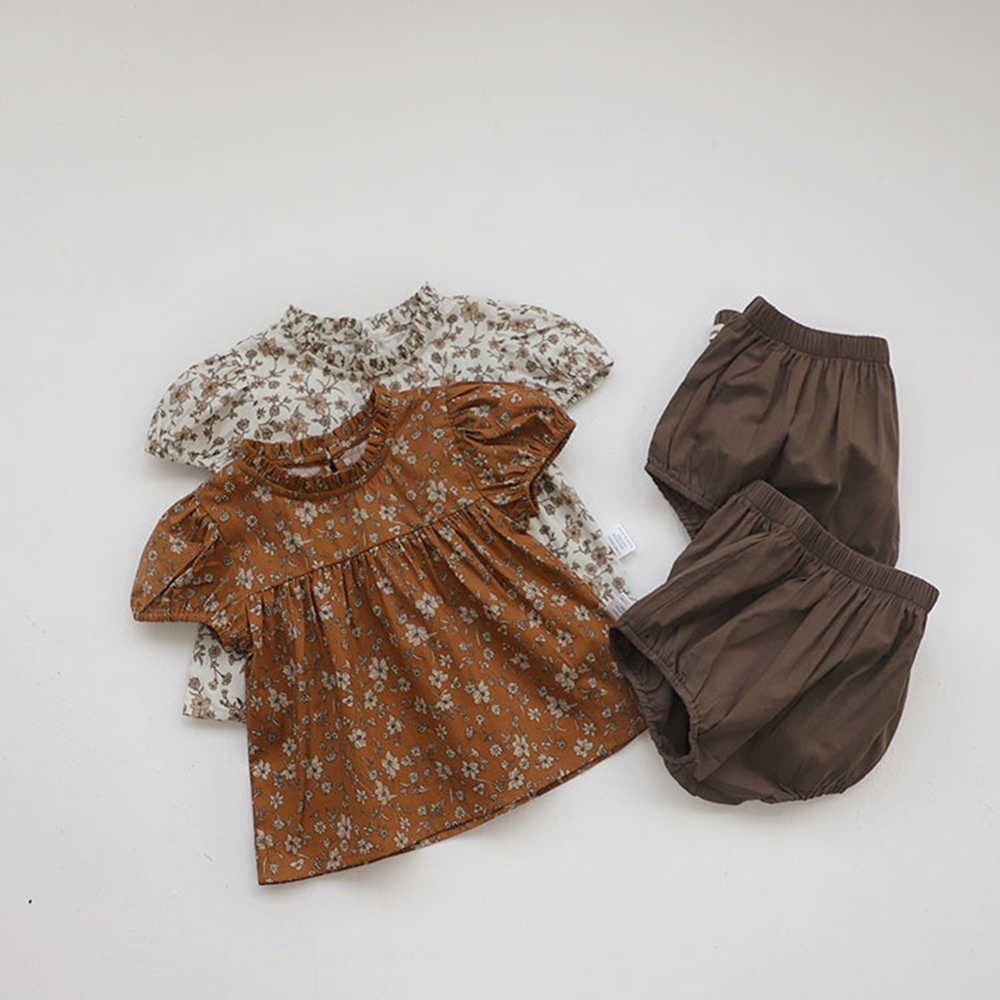 Setler Moda Çiçek Kısa Takım Kabarık Kollu Tshirt Sevimli Pamuk Şort Yenidoğan Bebek Kız Giysileri