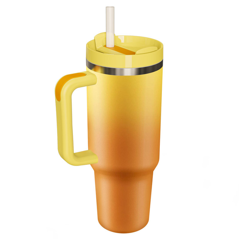 Nouveau gobelet en acier inoxydable de 40 oz avec poignée couvercle paille rugueuse paillettes UV dégradé couleurs grande capacité bouteille d'eau camping en plein air tasse tasses de voyage isolées sous vide