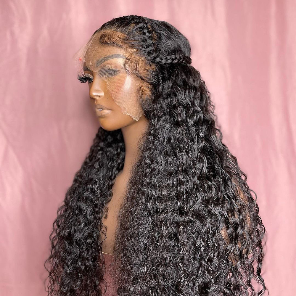 Nuevas pelucas largas sueltas de cabello humano de onda profunda para mujeres negras Ombre Brown / Blonde / Blue Color Kinky Curly Peluca delantera de encaje sintético Cosplay Party