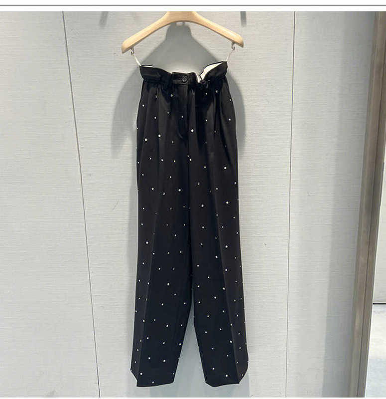 Spodnie damskie Capris Designer czarne spodnie ciężka praca inkrustowana z diamentami pełnymi gwiazd Design Uczucie Flower Bud Pants Suit Kobietowy jesienny styl