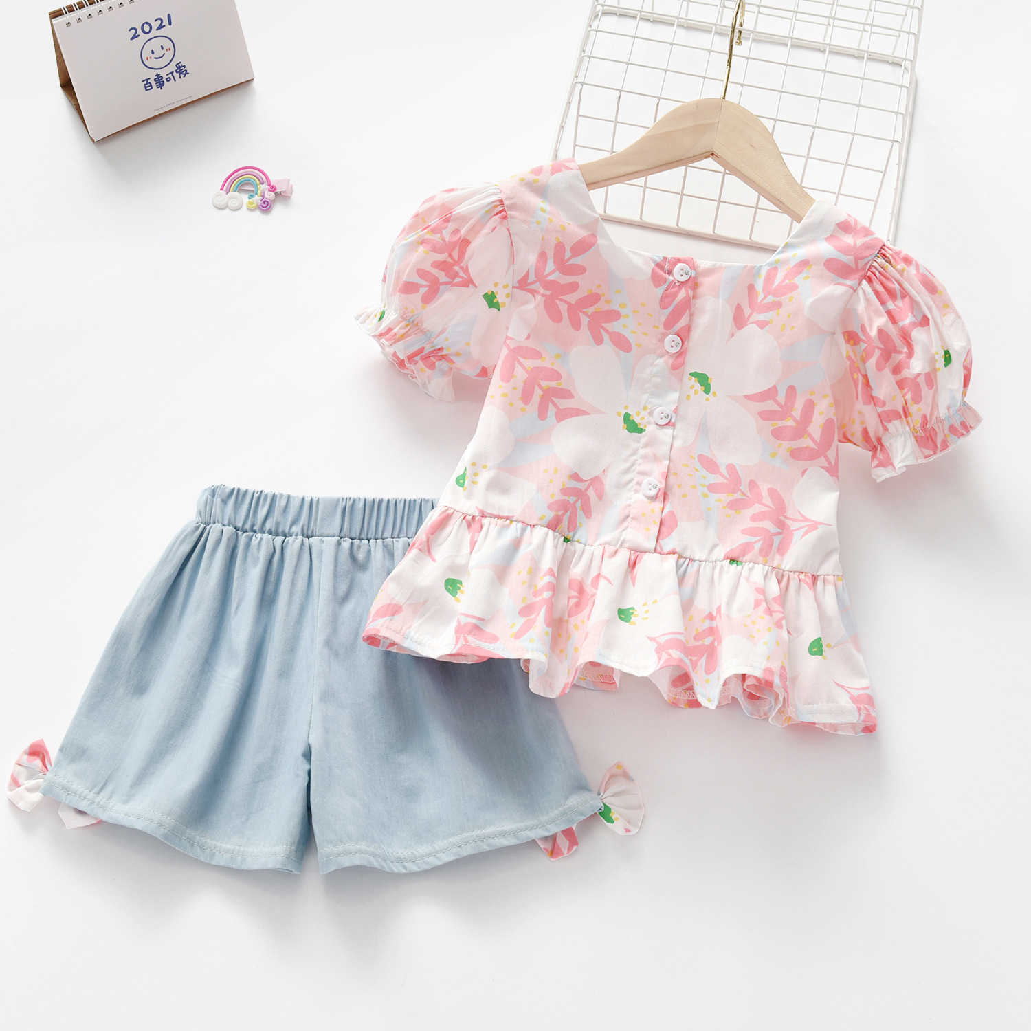 LZH Baby Girls Sets Summer Kids Odzież Słodki nadrukowany topshorts PCS Suit for Children's Ubrania Dziewczyna