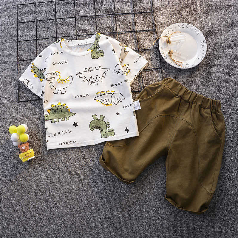 Set di abbigliamento Pantaloncini a manica corta con dinosauro stampato LZH Set abbigliamento bambini tuta estiva neonati Set bambini