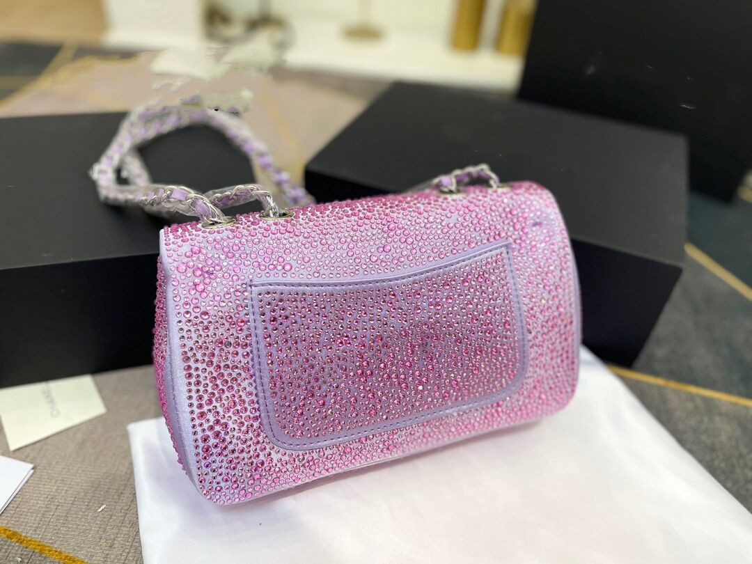 Mini bolsos con solapa de diamantes de imitación clásicos Bolsos de cuero genuino con láser multicolor de colores Bolso bandolera con cadena de metal dorado y plateado Bolso bandolera de diseñador de lujo