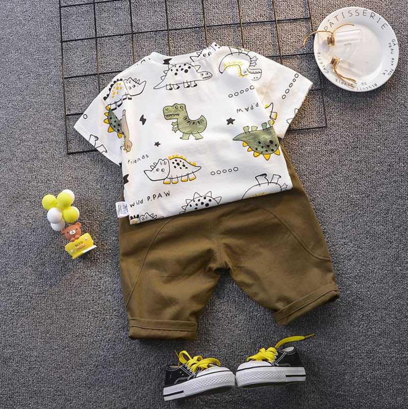 Set di abbigliamento Pantaloncini a manica corta con dinosauro stampato LZH Set abbigliamento bambini tuta estiva neonati Set bambini