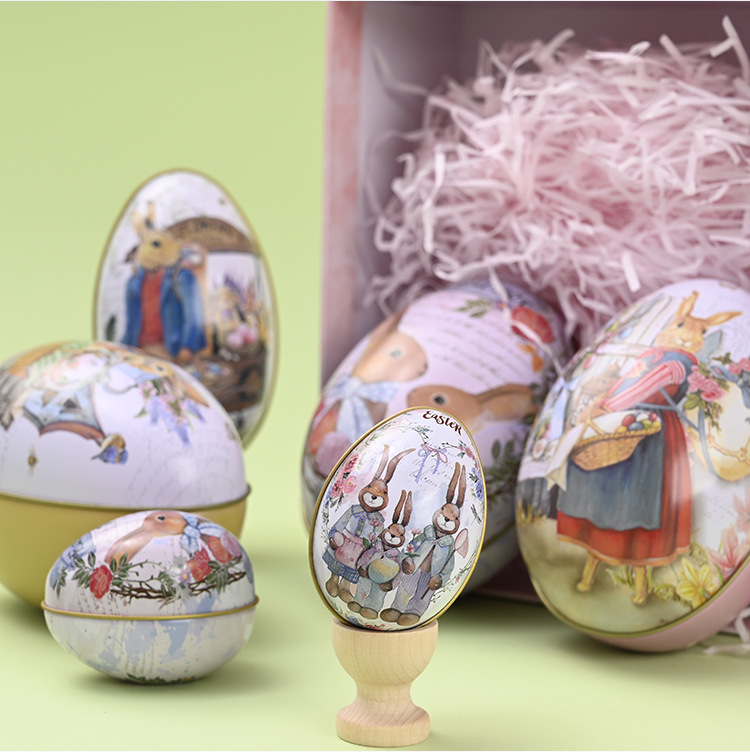 Haube Ny Easter Decoration Party Supplies Easter Tinplate Egg Colorful Rabbit Iron Egg Candy Eggshell