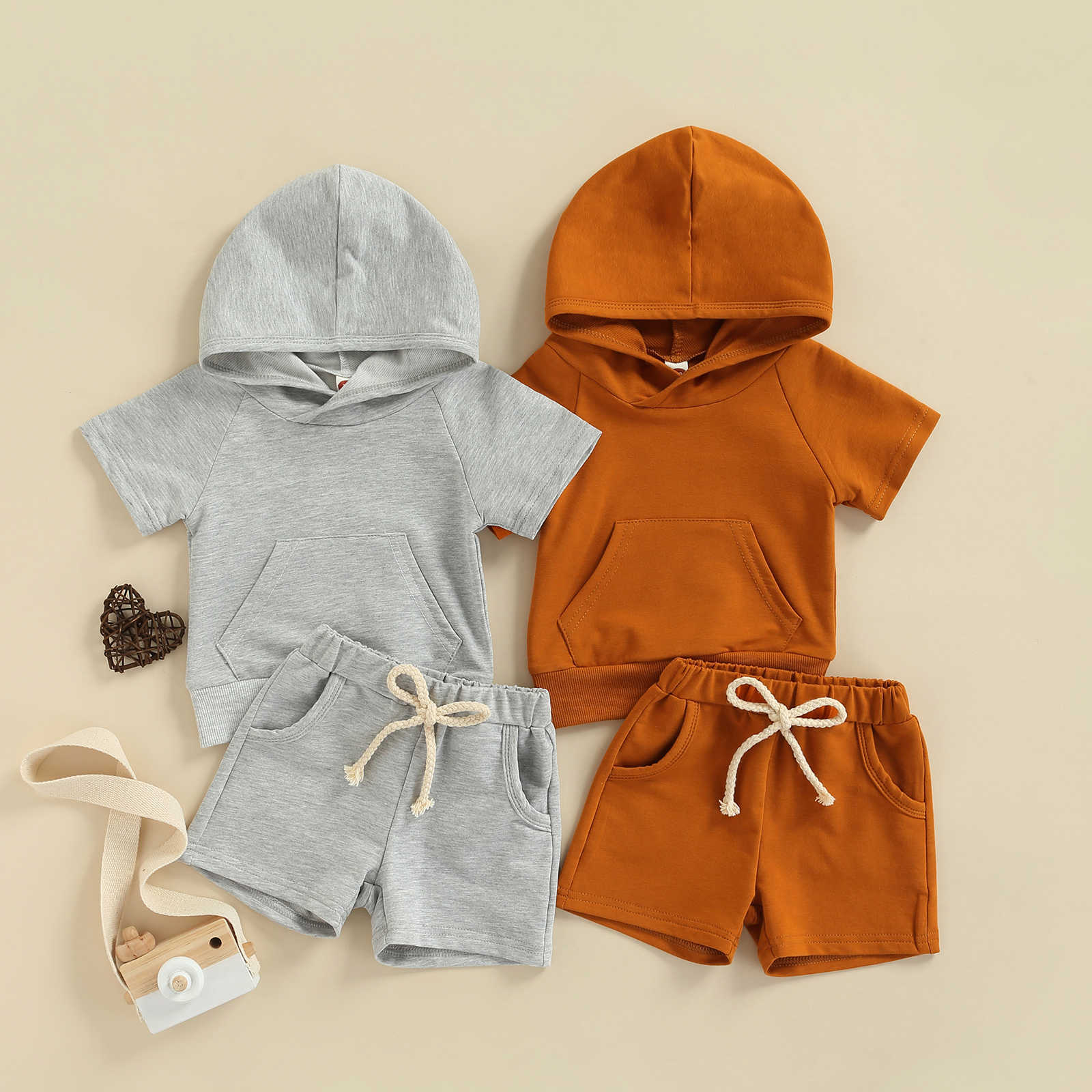 Sets Kinder Kleinkind Baby Unisex Casual Anzug Kleidung Set Sommer Solide Kurzarm Sweatshirt TopsElastische Shorts Outfits Für Kleinkind