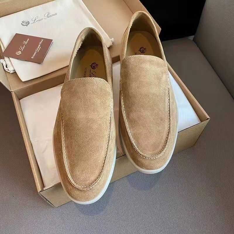 أحذية Desiner Loropiana عبر الإنترنت كلاسيكية من جلد الغزال LP سميكة مع نعل سميك مع أحذية مسطحة أحذية واحدة متسكعون أحذية الرجال