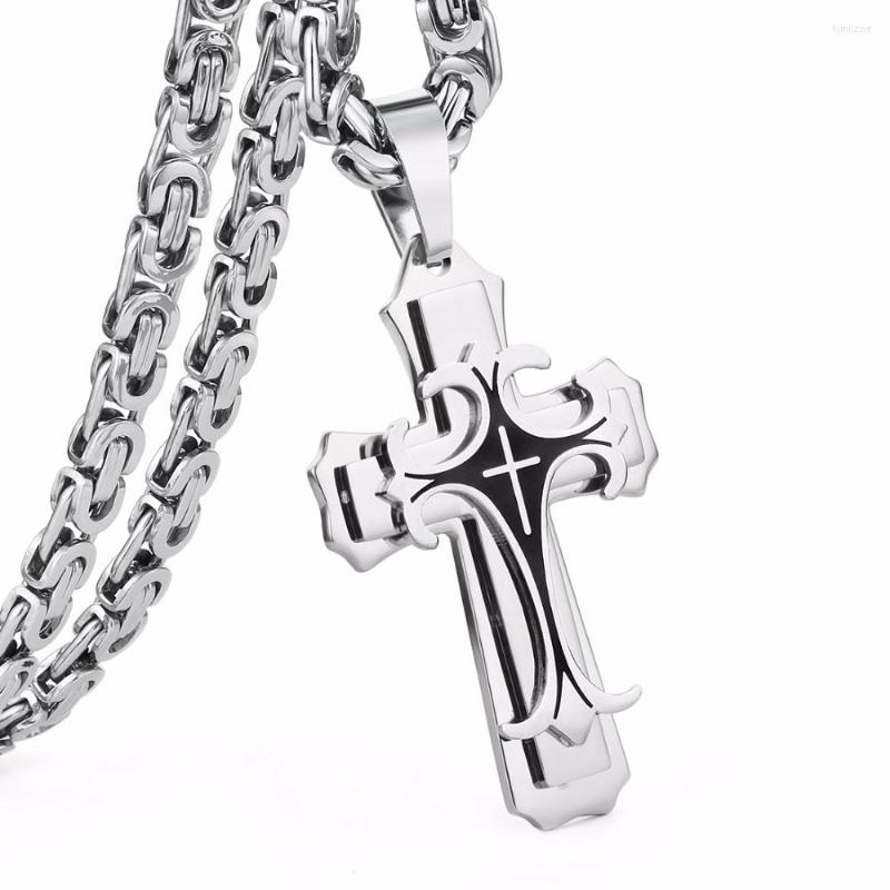 Pendentif Colliers Chaîne En Acier Inoxydable Hommes Collier Noir Fleur-de-lis Croix Cadenas Para Hombre Longues Chaînes 55 60 65 70 cm NZ004192O