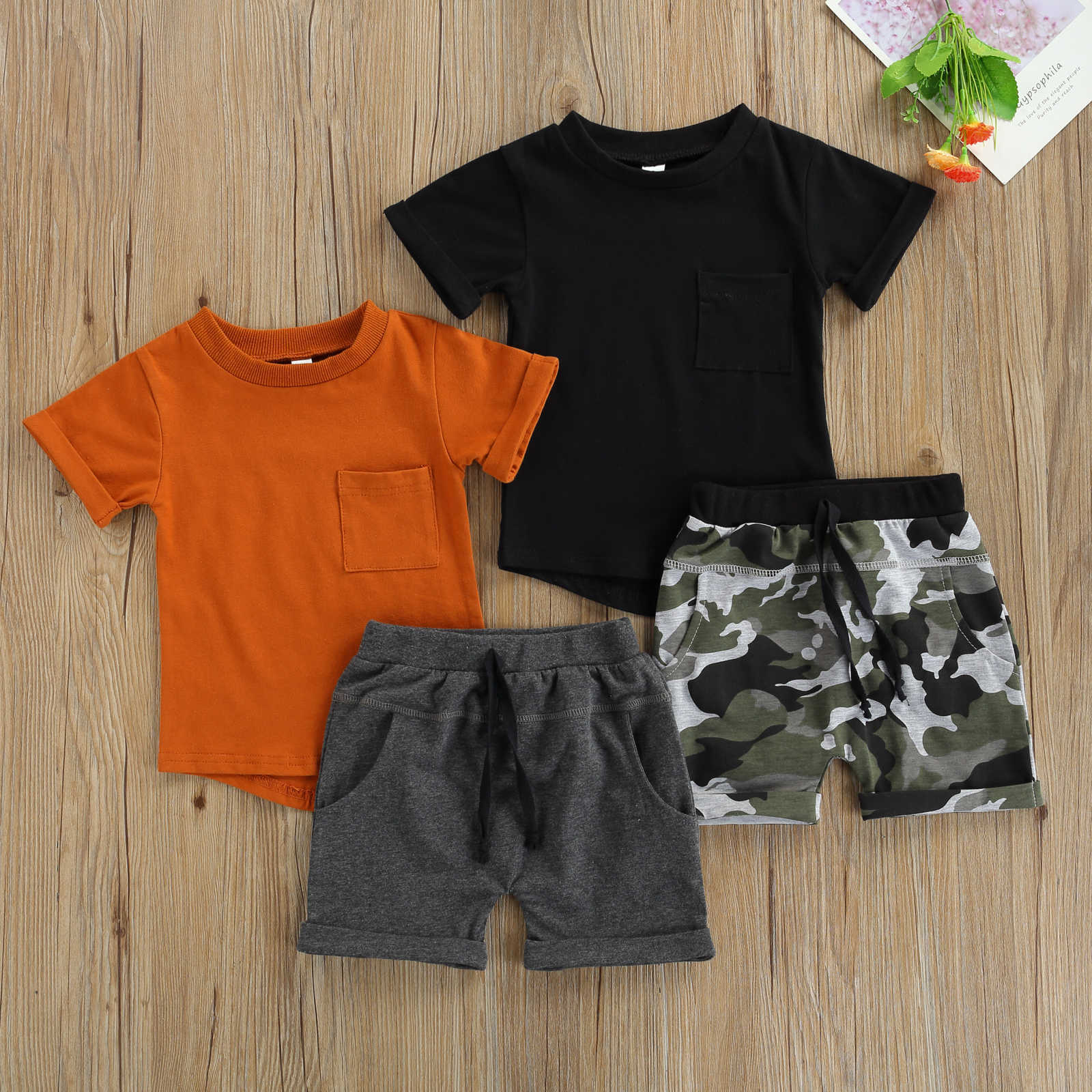Clothing Sets Pcs Summer Casual Little Boys Outfits Suit Toddlers Round Collar Short Sleeve Pocket TopCamouflage Printing Shorts Clothes Set