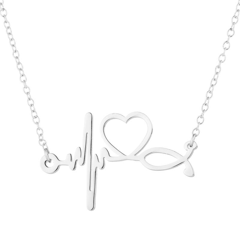 Collier de cardiogramme à vague cardiaque Stéthoscope Love Heart Clavicule pour infirmière médecin