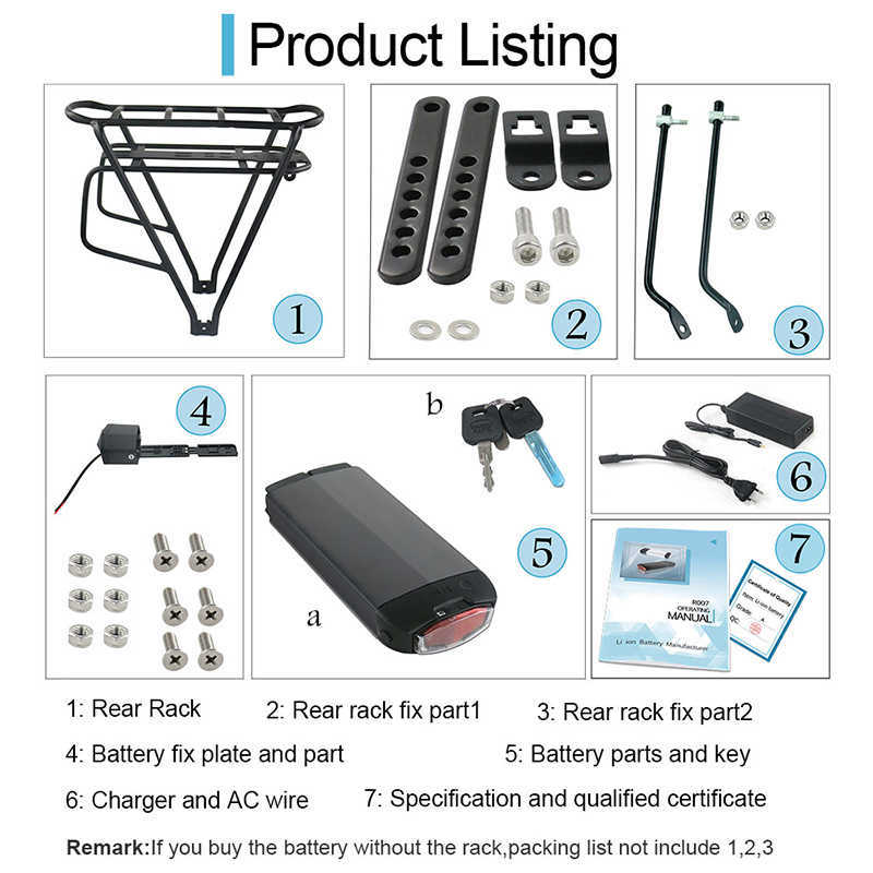 21700 Samsung/Panasonic Cellule Arrière Rack Vélo Batterie 36V 20Ah 48V 15Ah 52V 15Ah pour 1500W 1000W 750W 500W Bafang TSDZ2 Moteur