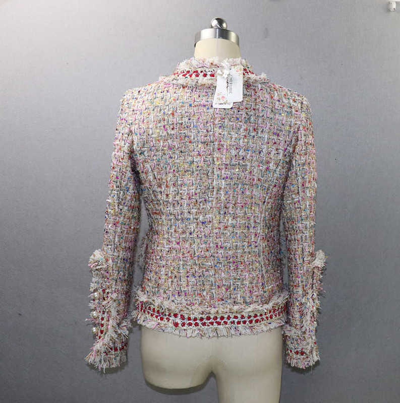 レディースウールブレンドデザイナー新しい女性気質スリムフィッティングカラーハードウェアラインコート重い織りジャケットCeef