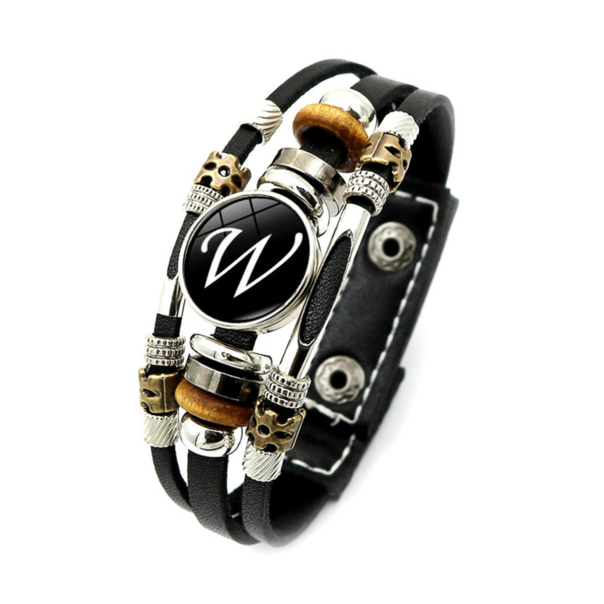 26 Charms A-Z para pulseiras Id Nome da amizade Black Braed Multilayer Punk Leather Bracelet Men Women Kids Family Gifts