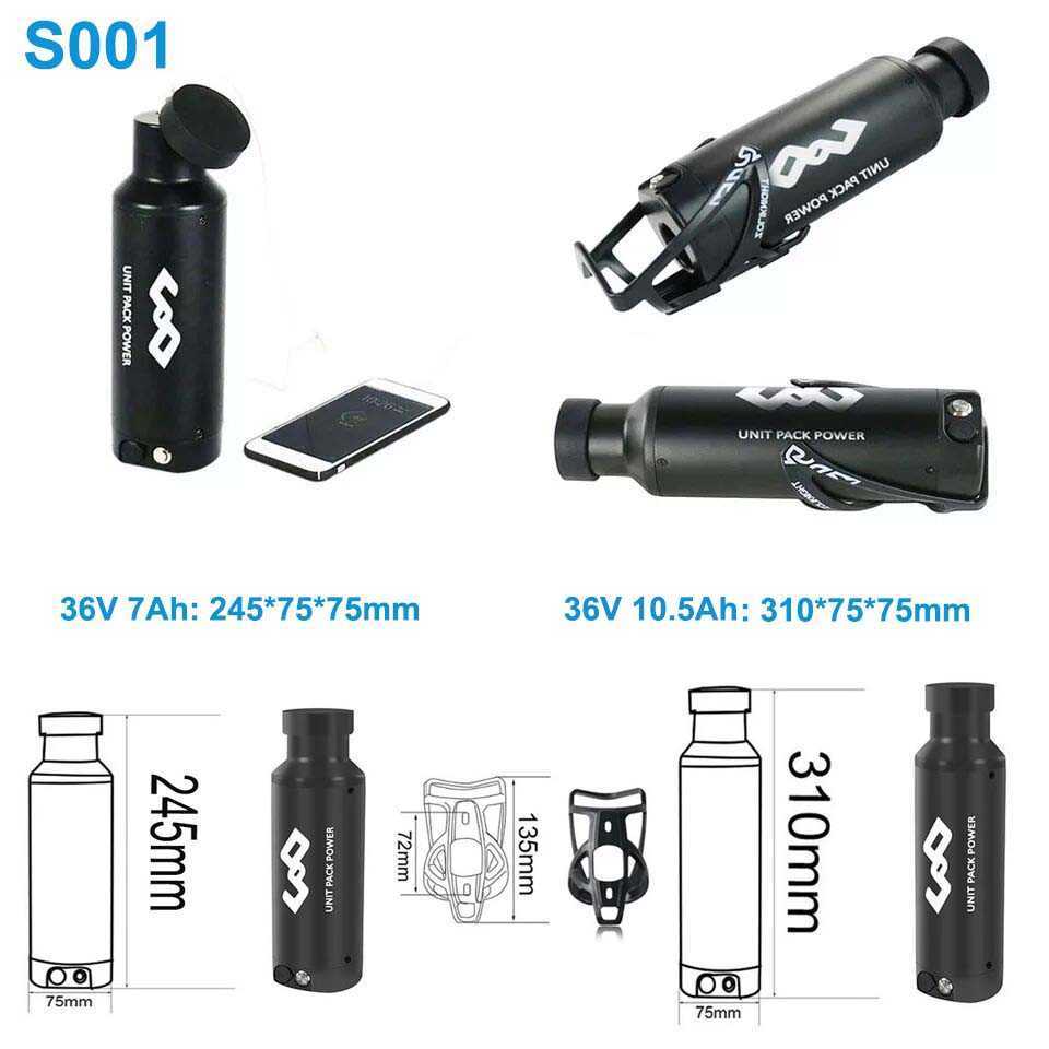 Mini Bottle Ebike Battery 36V 10.5AH 9AH 48V 7AH 18650 SANYO LI-ION PELLEC BATTERY FÖR BAFANG 500W BBS01 350W TSDZ2 250W MOTOR