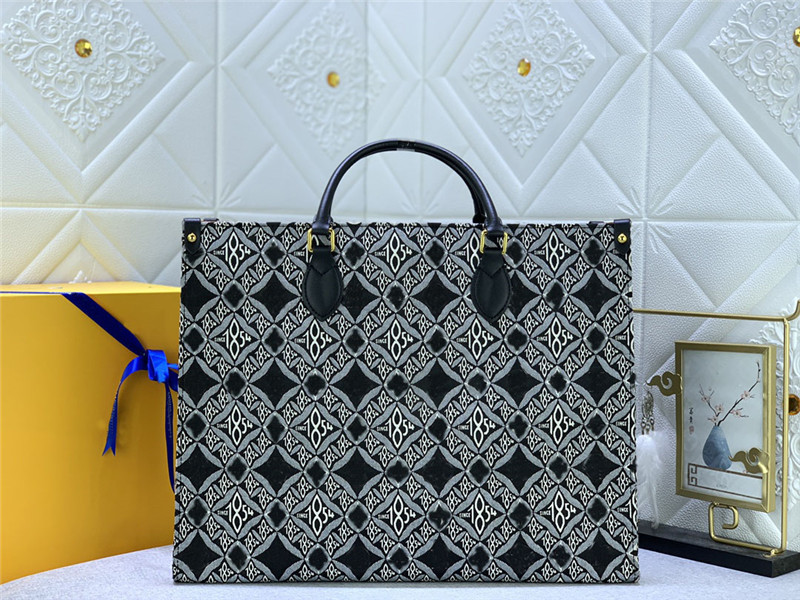 حقيبة يد فاخرة من المصمم ONTHEGO GM منذ 1854 Jacquard Black M57207 M57185 Bordeaux Jacquard Textile Handbag