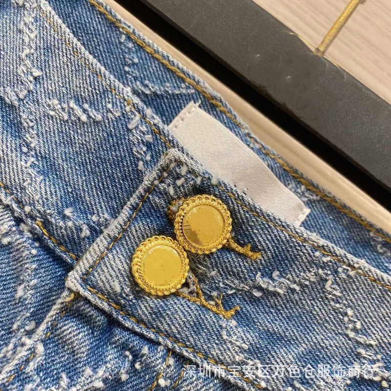 Designer de calças de duas peças femininas 22 Jeans retos com cintura alta da cintura alta com renda C0D7